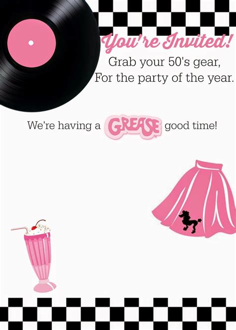 grease movie party theme ideas|free printable 50s themed invitations.